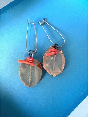 Unique Handmade Agate and Coral Drop Earrings